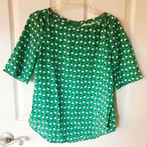 Louche Green Short Sleeve Apple Print Blouse Women's Size XS